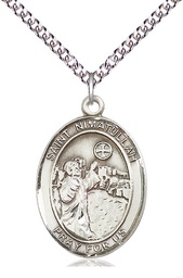 [7339SS/24SS] Sterling Silver Saint Nimatullah Pendant on a 24 inch Sterling Silver Heavy Curb chain