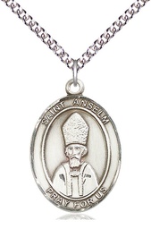 [7342SS/24SS] Sterling Silver Saint Anselm of Canterbury Pendant on a 24 inch Sterling Silver Heavy Curb chain