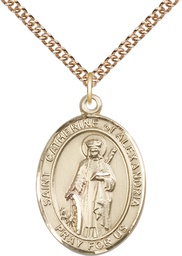 [7343GF/24GF] 14kt Gold Filled Saint Catherine of Alexandria Pendant on a 24 inch Gold Filled Heavy Curb chain