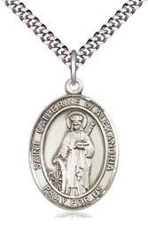 [7343SS/24S] Sterling Silver Saint Catherine of Alexandria Pendant on a 24 inch Light Rhodium Heavy Curb chain