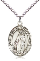 [7343SS/24SS] Sterling Silver Saint Catherine of Alexandria Pendant on a 24 inch Sterling Silver Heavy Curb chain