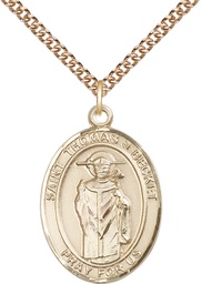 [7344GF/24GF] 14kt Gold Filled Saint Thomas A Becket Pendant on a 24 inch Gold Filled Heavy Curb chain