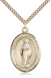 [7345GF/24GF] 14kt Gold Filled Virgin of the Globe Pendant on a 24 inch Gold Filled Heavy Curb chain