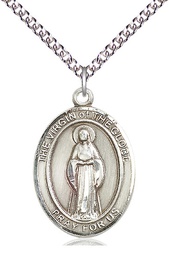 [7345SS/24SS] Sterling Silver Virgin of the Globe Pendant on a 24 inch Sterling Silver Heavy Curb chain