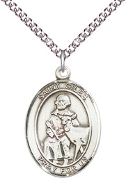 [7349SS/24SS] Sterling Silver Saint Giles Pendant on a 24 inch Sterling Silver Heavy Curb chain
