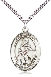 [7349SS/24SS] Sterling Silver Saint Giles Pendant on a 24 inch Sterling Silver Heavy Curb chain