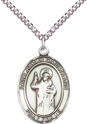 [7350SS/24SS] Sterling Silver Saint John of Capistrano Pendant on a 24 inch Sterling Silver Heavy Curb chain
