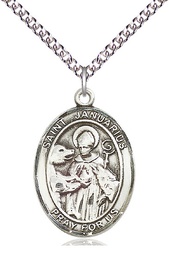 [7351SS/24SS] Sterling Silver Saint Januarius Pendant on a 24 inch Sterling Silver Heavy Curb chain