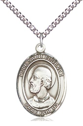 [7352SS/24SS] Sterling Silver Pope St Eugene I Pendant on a 24 inch Sterling Silver Heavy Curb chain