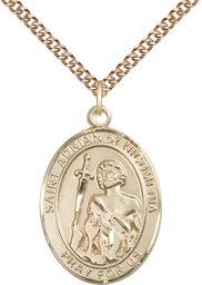 [7353GF/24GF] 14kt Gold Filled Saint Adrian of Nicomedia Pendant on a 24 inch Gold Filled Heavy Curb chain