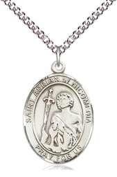 [7353SS/24SS] Sterling Silver Saint Adrian of Nicomedia Pendant on a 24 inch Sterling Silver Heavy Curb chain