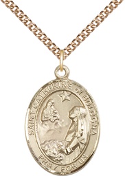 [7354GF/24GF] 14kt Gold Filled Saint Catherine of Bologna Pendant on a 24 inch Gold Filled Heavy Curb chain
