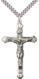 [0657SS/24S] Sterling Silver Crucifix Pendant on a 24 inch Light Rhodium Heavy Curb chain