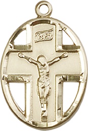 [0878KT] 14kt Gold Crucifix Medal
