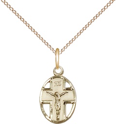 [0978GF/18GF] 14kt Gold Filled Crucifix Pendant on a 18 inch Gold Filled Light Curb chain