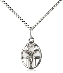 [0978SS/18SS] Sterling Silver Crucifix Pendant on a 18 inch Sterling Silver Light Curb chain