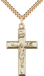 [2186GF/24G] 14kt Gold Filled Crucifix Pendant on a 24 inch Gold Plate Heavy Curb chain