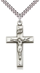 [2186SS/24S] Sterling Silver Crucifix Pendant on a 24 inch Light Rhodium Heavy Curb chain