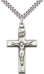 [2186SS/24S] Sterling Silver Crucifix Pendant on a 24 inch Light Rhodium Heavy Curb chain