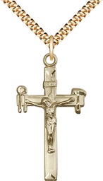 [2194GF/24G] 14kt Gold Filled Crucifix Pendant on a 24 inch Gold Plate Heavy Curb chain