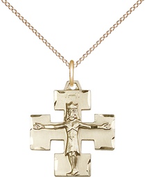[4135GF/18GF] 14kt Gold Filled Modern Crucifix Pendant on a 18 inch Gold Filled Light Curb chain