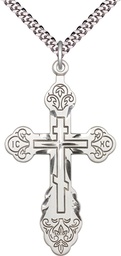 [0262SS/24S] Sterling Silver Vladimir Cross Pendant on a 24 inch Light Rhodium Heavy Curb chain