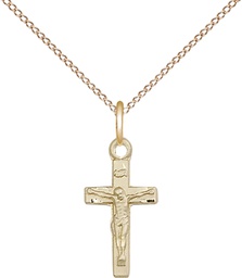 [5417GF/18GF] 14kt Gold Filled Crucifix Pendant on a 18 inch Gold Filled Light Curb chain