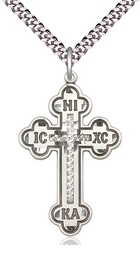 [0274SS/24S] Sterling Silver Cross Pendant on a 24 inch Light Rhodium Heavy Curb chain