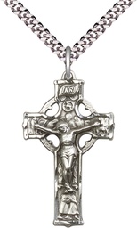 [5440SS/24S] Sterling Silver Celtic Crucifix Pendant on a 24 inch Light Rhodium Heavy Curb chain