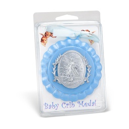 [HI-2708-04] Blue Crib Medal With Crucifix