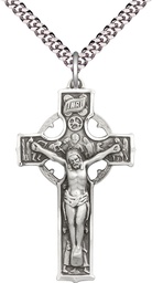 [5460SS/24S] Sterling Silver Celtic Crucifix Pendant on a 24 inch Light Rhodium Heavy Curb chain