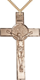 [5638GF/24G] 14kt Gold Filled Saint Benedict Pendant on a 24 inch Gold Plate Heavy Curb chain