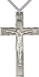 [5639SS/24S] Sterling Silver Crucifix Pendant on a 24 inch Light Rhodium Heavy Curb chain