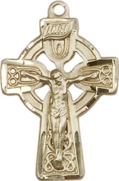 [5684KT] 14kt Gold Celtic Crucifix Medal
