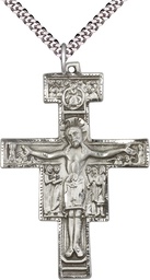 [6070SS/24S] Sterling Silver San Damiano Pendant on a 24 inch Light Rhodium Heavy Curb chain