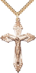 [6076GF/24G] 14kt Gold Filled Crucifix Pendant on a 24 inch Gold Plate Heavy Curb chain