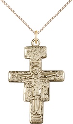 [6077GF/18GF] 14kt Gold Filled San Damiano Crucifix Pendant on a 18 inch Gold Filled Light Curb chain