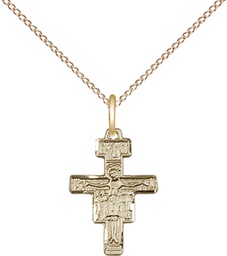 [6078GF/18GF] 14kt Gold Filled San Damiano Crucifix Pendant on a 18 inch Gold Filled Light Curb chain