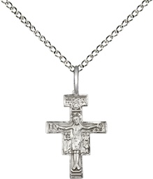 [6078SS/18SS] Sterling Silver San Damiano Crucifix Pendant on a 18 inch Sterling Silver Light Curb chain