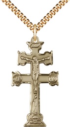 [6084GF/24G] 14kt Gold Filled Caravaca Crucifix Pendant on a 24 inch Gold Plate Heavy Curb chain