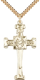 [0479YGF/24G] 14kt Gold Filled Cross Pendant on a 24 inch Gold Plate Heavy Curb chain