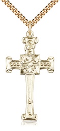 [0479YGF/24G] 14kt Gold Filled Cross Pendant on a 24 inch Gold Plate Heavy Curb chain