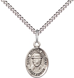 [9412SS/18S] Sterling Silver Saint Damien of Molokai Pendant on a 18 inch Light Rhodium Light Curb chain