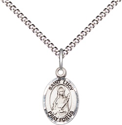 [9422SS/18S] Sterling Silver Saint Lucy Pendant on a 18 inch Light Rhodium Light Curb chain