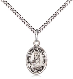 [9438SS/18S] Sterling Silver Saint Kateri Tekakwitha Pendant on a 18 inch Light Rhodium Light Curb chain