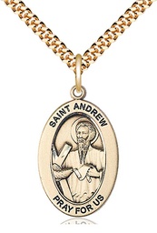 [11000GF/24G] 14kt Gold Filled Saint Andrew the Apostle Pendant on a 24 inch Gold Plate Heavy Curb chain