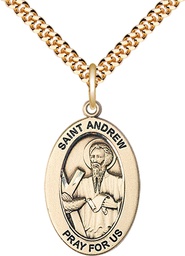 [11000GF/24G] 14kt Gold Filled Saint Andrew the Apostle Pendant on a 24 inch Gold Plate Heavy Curb chain