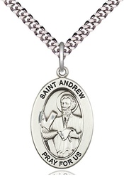 [11000SS/24S] Sterling Silver Saint Andrew the Apostle Pendant on a 24 inch Light Rhodium Heavy Curb chain