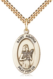 [11003GF/24G] 14kt Gold Filled Saint Agatha Pendant on a 24 inch Gold Plate Heavy Curb chain