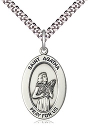 [11003SS/24S] Sterling Silver Saint Agatha Pendant on a 24 inch Light Rhodium Heavy Curb chain